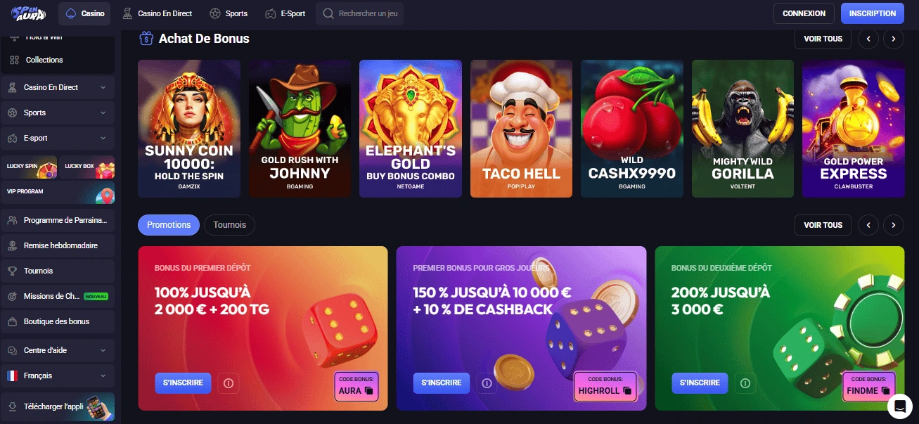Programme de cadeaux de Spin Aura Casino : revue des offres